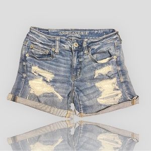 American Eagle Denim Ne(X)t Level Stretch Shorts with Embroidered Lace Pockets